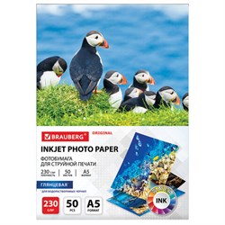 Фотобумага глянцевая, А5, 230 г/м2, односторонняя, 50 листов, BRAUBERG ORIGINAL, 363977 - фото 13117156