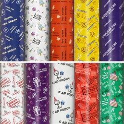 Бумага упаковочная подарочная мелованная "Funny Notes", 70x100 см, 10 дизайнов ассорти, ЗОЛОТАЯ СКАЗКА, 591919 - фото 13128547