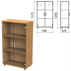 Шкаф закрытый со стеклом "Монолит", 740х390х1250 мм, цвет бук бавария (КОМПЛЕКТ) - фото 13136093
