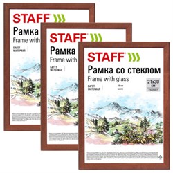 Рамка 21х30 см, небьющаяся, КОМПЛЕКТ 3 штуки, багет 16 мм, дерево, STAFF "Sonata", цвет орех, 391387 - фото 13284846