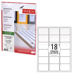 Этикетка самоклеящаяся 67х46 мм, 18 этикеток, белая, 70 г/м2, 50 листов, TANEX, сырье Финляндия, 114535, TW-2067 - фото 13549965