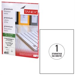 Этикетка самоклеящаяся 210х297 мм, 1 этикетка, белая, 70 г/м2, 100 листов, TANEX, сырье Финляндия, 114543, TW-2000 - фото 13549973
