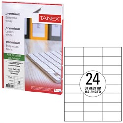 Этикетка самоклеящаяся 70х37,1 мм, 24 этикетки, белая, 70 г/м2, 100 листов, TANEX, сырье Финляндия, 114548, TW-2037 - фото 13549978