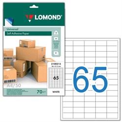 Этикетка самоклеящаяся 38х21,2 мм, 65 этикеток, белая, 70 г/м2, 50 листов, LOMOND, 2100215 - фото 13550176