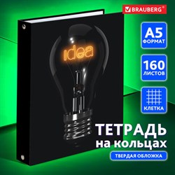 Тетрадь на кольцах А5 (175х215 мм), 160 листов, твердый картон, клетка, BRAUBERG, Idea, 404091 - фото 13551133