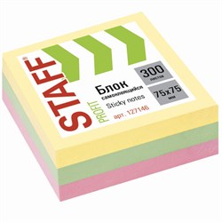 Блок самоклеящийся (стикеры) STAFF "PROFIT" 75х75мм, 300 листов, 3 цвета, 127146 - фото 13552145