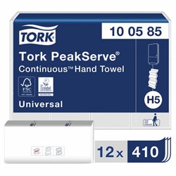 Полотенца бумажные 410 шт., TORK (Система H5) PeakServe, UNIVERSAL, КОМПЛЕКТ 12 пачек, 22,5x20 см, W-сложение, 100585 - фото 13552162