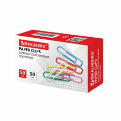 Скрепки большие 50 мм, цветные, 50 шт., в картонной коробке, BRAUBERG, 221533 - фото 13552193