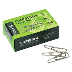Скрепки, 31 мм, никелированные, с загнутым краем, треугольные, 100 шт., в картонной коробке, GLOBUS, С31-100Н - фото 13552241