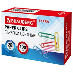 Скрепки EXTRA BRAUBERG 28 мм цветные 100 штук, 271313 - фото 13552327