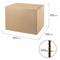 Гофрокороб, длина 600 мм х ширина 400 мм х высота 400 мм, марка Т22, профиль С, FEFCO 0201 / ГОСТ, исполнение А, 440053 - фото 13562575