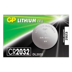 Батарейка литиевая GP Lithium CR2032 "таблетка, дисковая, кнопочная" 1 шт., блистер (отрывной блок), CR2032-7CR5 - фото 13562727