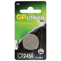 Батарейка литиевая GP Lithium CR2450 "таблетка, дисковая, кнопочная" 1 шт., блистер, CR2450-2C1 - фото 13562729