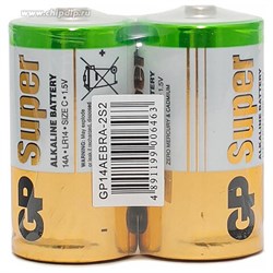 Батарейки КОМПЛЕКТ 2 шт., GP Super G-Tech, С (LR14, 14А), алкалиновые, в пленке, 14A-OS2 - фото 13562837