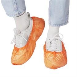 Бахилы оранжевые КОМПЛЕКТ 100 штук (50 пар) СТАНДАРТ+, размер 40х14 см, 18 мкм, 2,5 г, ELEGREEN - фото 13563407