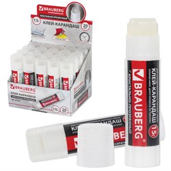 Клей-карандаш BRAUBERG "Crystal", 15 г, прозрачный, 224337 - фото 13563837