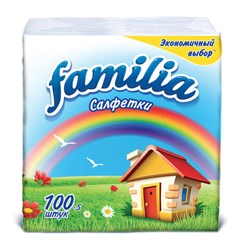 Салфетки бумажные 100 шт., 24x23 см, FAMILIA, белые, 100% целлюлоза, 5080553 - фото 13573109