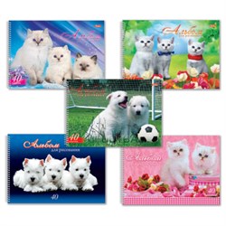 Альбом для рисования, А4, 40 листов, спираль, обложка картон, HATBER, 205х300 мм, "Любимцы" (5 видов), 004142, 40А4Всп - фото 13587926