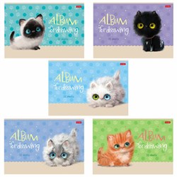 Альбом для рисования, А4, 32 л., скоба, обложка картон, ламинация, HATBER, 205х290 мм, "Кошарики", 074721, 32А4лВ - фото 13588308