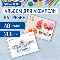 Альбом для акварели А4 40 л., бумага 200 г/м2, гребень, обложка картон, BRAUBERG, Ассорти 2 вида, 106713 - фото 13588376
