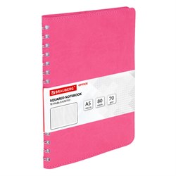 Бизнес-тетрадь на гребне А5 148x218 мм, BRAUBERG "Office PRO", под кожу, клетка, 80 л., розовая, 111042 - фото 13588537