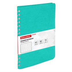 Бизнес-тетрадь на гребне А5 148x218 мм, BRAUBERG "Office PRO", под кожу, клетка, 80 л., бирюзовая, 111043 - фото 13588538