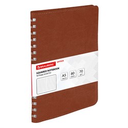 Бизнес-тетрадь на гребне А5 148x218 мм, BRAUBERG "Office PRO", под кожу, клетка, 80 л., коричневая, 111044 - фото 13588539