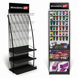Стойка для размещения товара напольная BRAUBERG ART, 2050x600x500 мм, 35 крючков, 3 полки, металл, 504875 - фото 13590034