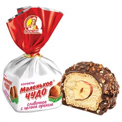 Конфеты СЛАВЯНКА "Маленькое чудо" со сливочным вкусом и цельным орехом, 1000 г, пакет, 12217 - фото 13591567