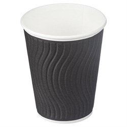 Стакан одноразовый бумажный 300/408 мл, D 90 мм, КОМПЛЕКТ 40 шт., двухслойный, холодное/горячее, Impresso Black WaveСКАНДИПАКК, -2406, 771W1200-2406 - фото 13598959