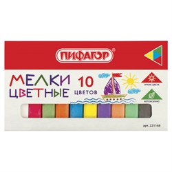 Мел цветной квадратный 10 штук, ПИФАГОР, картонная упаковка, 221168 - фото 13601590