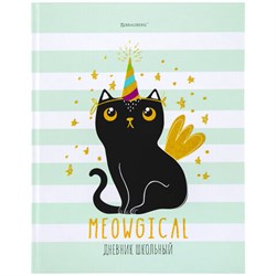 Дневник 1-11 класс 48 л., твердый, BRAUBERG, блестки, с подсказом, "Котик", 106606 - фото 13607328