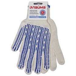 Перчатки хлопчатобумажные, 1 ПАРА, 7 класс, 70 г, 233 текс, ПВХ протектор, LAIMA ПРЕМИУМ, европодвес, БЕЛЫЕ, 601913 - фото 13644763