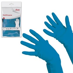 Перчатки МНОГОРАЗОВЫЕ резиновые VILEDA многоцелевые, х/б напыление, ПРОЧНЫЕ, размер 9,5-10, XL (очень большой), синие, вес 72 г, 174357 - фото 13644779