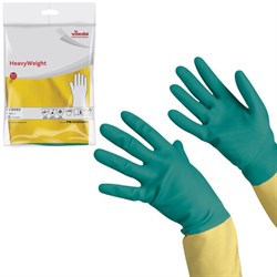 Перчатки МНОГОРАЗОВЫЕ латексные VILEDA, х/б напыление, СВЕРХПРОЧНЫЕ (неопрен), размер 8,5-9, L (большой), зелено-желтые, вес 125 г, 174307 - фото 13644781