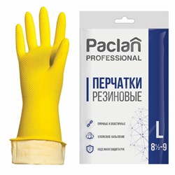 Перчатки МНОГОРАЗОВЫЕ латексные PACLAN "Professional", хлопчатобумажное напыление, размер 8,5-9, L (большой), желтые - фото 13644794