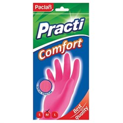 Перчатки МНОГОРАЗОВЫЕ латексные PACLAN "Practi Comfort", хлопчатобумажное напыление, размер 7,5-8, M (средний), розовые, вес 62 г, 407271 - фото 13644969