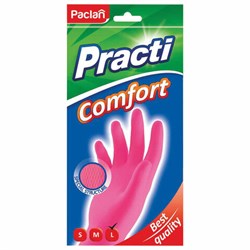Перчатки МНОГОРАЗОВЫЕ латексные PACLAN "Practi Comfort", хлопчатобумажное напыление, размер 8,5-9, L (большой), розовые, вес 66 г, 407272 - фото 13644970