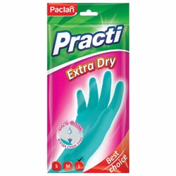 Перчатки МНОГОРАЗОВЫЕ резиновые PACLAN "Extra Dry", хлопчатобумажное напыление, 100% флок, размер 8,5-9, L (большой) синие, вес 54 г, 7350, 407350 - фото 13645024