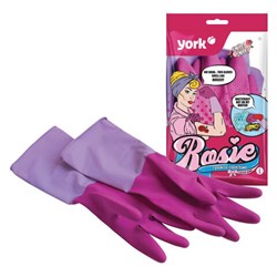 Перчатки МНОГОРАЗОВЫЕ резиновые YORK "Роза", хлопчатобумажное напыление, ПРОЧНЫЕ, размер 8-9, L (большой), розовые, вес 75 г, 92680 - фото 13645194