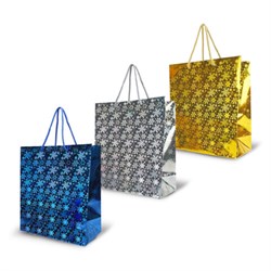 Пакет подарочный новогодний (1 шт.) 26x13x32 см (L), ГОЛОГРАФИЯ ассорти 3 цвета, ЗОЛОТАЯ СКАЗКА, 609612 - фото 13652359