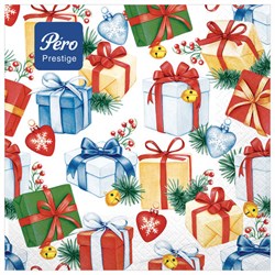 Салфетки бумажные 20 шт., 33х33 см, "Подарки", 3-слойные, PERO "Prestige", 2951 - фото 13666025