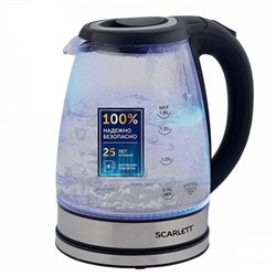 Чайник SCARLETT SC-EK27G88, 1,8 л, 1800 Вт, закрытый нагревательный элемент, стекло, черный - фото 13666242