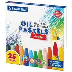Пастель масляная восковые мелки утолщенные 25 цветов с точилкой и держателем, BRAUBERG PREMIUM, 272712 - фото 13681138