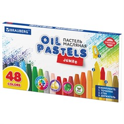 Пастель масляная восковые мелки утолщенные 48 цвета с точилкой, держателем и стеком, BRAUBERG PREMIUM, 272714 - фото 13681140