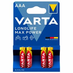 Батарейки алкалиновые "мизинчиковые" КОМПЛЕКТ 4 шт., VARTA LONGLIFE MAX POWER, ААА (LR03,15А), блистер, 4703101404 - фото 13681239