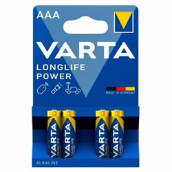 Батарейки алкалиновые "мизинчиковые" КОМПЛЕКТ 4 шт., VARTA LONGLIFE POWER, ААА (LR03, 15А), блистер, 4903121414 - фото 13681241