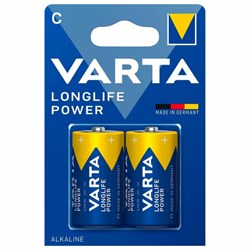 Батарейки алкалиновые КОМПЛЕКТ 2 шт., VARTA LONGLIFE POWER, C (LR14, 14А), блистер, 4914121412 - фото 13681242