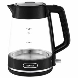 Чайник CENTEK CT-1014, 1,7 л, 2200 Вт, закрытый нагревательный элемент, стекло, черный, CT-1014 Black - фото 13681297