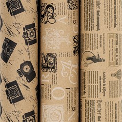 Бумага упаковочная крафтовая НАБОР 3 шт., "Kraft Casual", 70х100 см, 3 дизайна, ЗОЛОТАЯ СКАЗКА, 592063 - фото 13681374